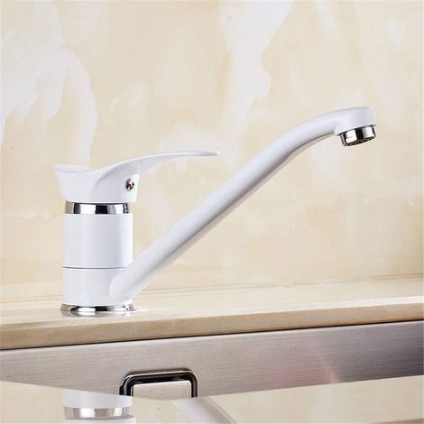 Robinet Cuisine Blanc Rétro Pont Mitigeur Évier Unique Levier Aérateur Design Nuages Auspicieux (1/5)