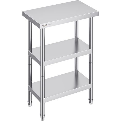 Table de Travail en Acier Inoxydable 35,6 x 61 x 86,4 cm, Table de Préparation des Aliments avec 2 Étagères Inférieures Réglables, Meuble de Rangement pour Cuisine Restaurant Garage Maison (1/5)