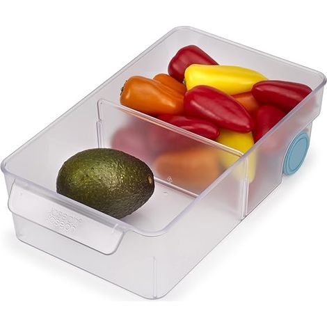 FridgeStore™, Joseph Joseph, modelo Large Storage Bin, organizador para nevera, optimiza el espacio de almacenamiento, asas y ruedas, divisor extraíble, color claro (1/5)