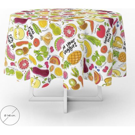 mantel hule redondo frutas fantasia impermeable antimanchas pvc ø 140 cm. uso interior y exterior (1/5)