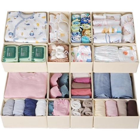 16er Set Schubladen Organizer faltbar, beige, für Kommoden und Kleiderschrank (1/5)
