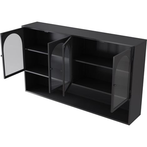 HOMVRA Hängeschrank mit 4 Türen, 120 cm, Schwarz mit grauem Glas (1/5)