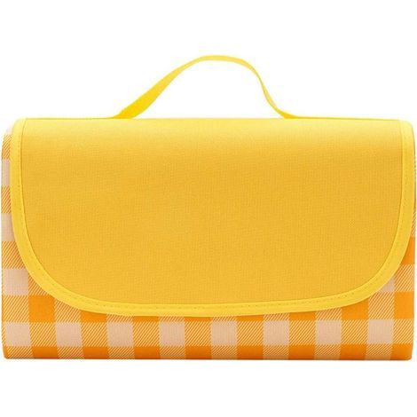GENERIC-Couverture de Pique-Nique Étanche 150×200cm Tapis de Plage Grand avec Poignée Pliable Résistant à l'Humidité pour Camping Voyage Plage Jardin Parc ( 4-6 Personnes Jaune et Blanc) (1/5)