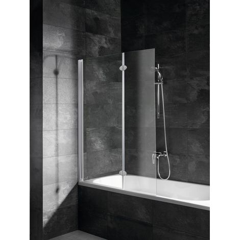 Pare-baignoire pliant 104 x 130 cm, verre 5 mm, paroi de baignoire 2 volets, écran de baignoire pivotant, Komfort Schulte, profilé alu-argenté