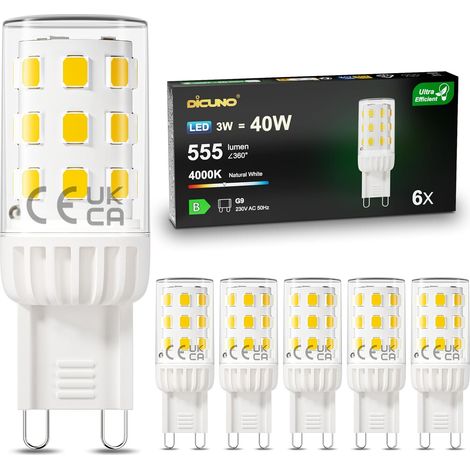 Ampoule LED G9, Classe B, Blanc neutre 4000K, 3W, 555lm, Lot de 6 équivalent 40W halogène, Non-dimmable, G9 Led Efficacité Energétique et Durable pour Chambre, salon et cuisine (1/5)