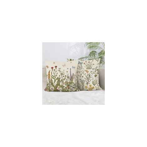 Housse de Coussin 45x45 cm, Lot de 2 Housses de Coussin Floral et Papillon Printemps Taie d'oreiller Décorative Carrée en Lin pour Canapé Maison Salon Chambre à Coucher
