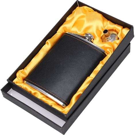 Gourde indispensable pour homme, en acier inoxydable 18/8 avec un élégant étui en cuir, gourde personnalisée, flasque de poche en cuir au design unique pour une utilisation en extérieur-AquaForge (1/5)