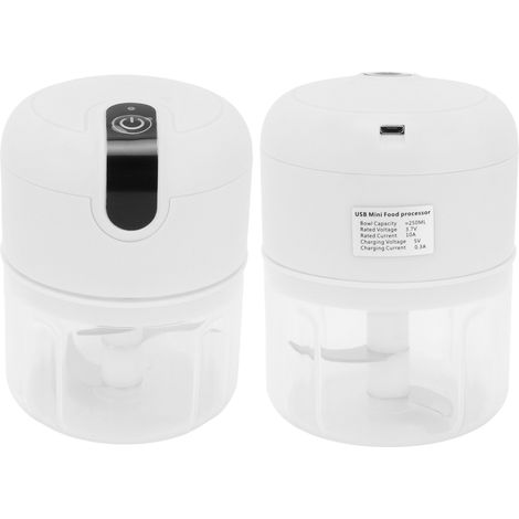 Hachoir à ail 250 ml, gobelet en plastique, rechargeable par USB, batterie 1300 mAh, lame en acier inoxydable, mini hachoir à ail avec couvercle de sécurité pour noix, gingembre, ail, oignons et légum (1/5)