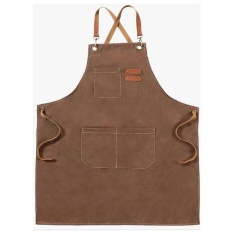 BUNTHAUS (marron)Tablier en toile, tablier de travail pour hommes et femmes, tablier de chef avec bretelles réglables et 3 poches, tablier de serveur, de cuisine, de pâtisserie, d'artiste, de peinture (1/4)