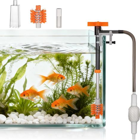 Kit Nettoyage Aquarium 3 en 1 - Aspirateur Aquarium Extensible (34-47 cm) avec Siphon et 3 Brosses - Pompe de Vidange et Nettoyeur pour Gravier, Changement d'Eau - Accessoire Essentiel (1/5)