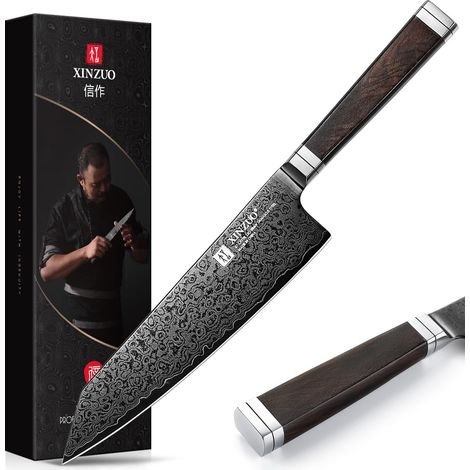 21 cm Kiritsuke Chef's Knife Damascus Steel 67 Layers – Black Titanium Coated – Hand-Forged Kitchen Knife Sharp Steel Core 12Cr18MoV – Ebony Wood Handle (1/5)