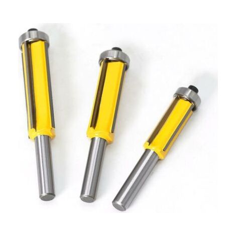 3-teiliges Bohrfutter, Schaftfräser, 4-schneidiger bündigfräser mit Kugellager, gerader Fräser aus Karbid für Holzbearbeitung, Heimwerken (gelb) (1/5)