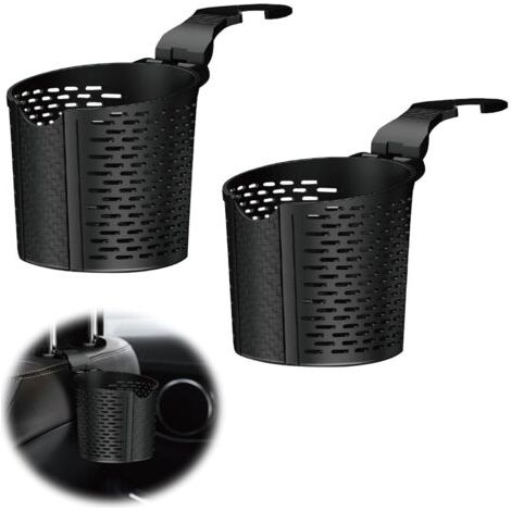 QORVA-Porte Gobelet Voiture, Support Bouteille Canette, Universels Porte-gobelet de Voiture Accroché pour Boisson, Thermos, Café, Bouteille, Mini Poubelle, 8,5 cm de Diamètre(Noir), 2 Pièces