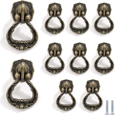 Poignées de meubles, lot 10, boutons tiroir en bronze vintage (1/5)