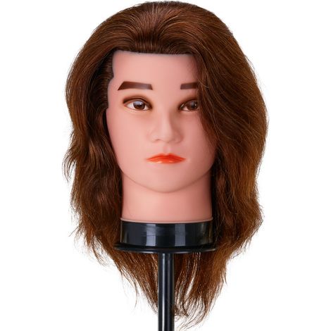 Cabeza de entrenamiento de peluquería Gabbiano WZ3, cabello natural, color 4H, largo 8". (1/4)