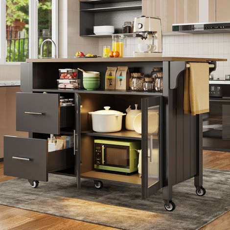 Mueble almacenamiento cocina con LED ruedas y cajones OKMYHOME (1/5)