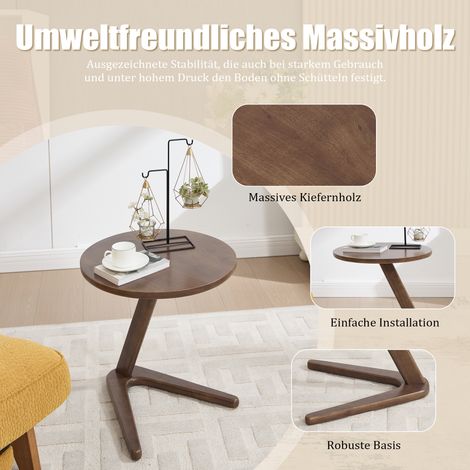 Table ronde en bois massif moderne, table d'appoint pour canapé, glissable dessous, idéale petits espaces – brun (1/4)
