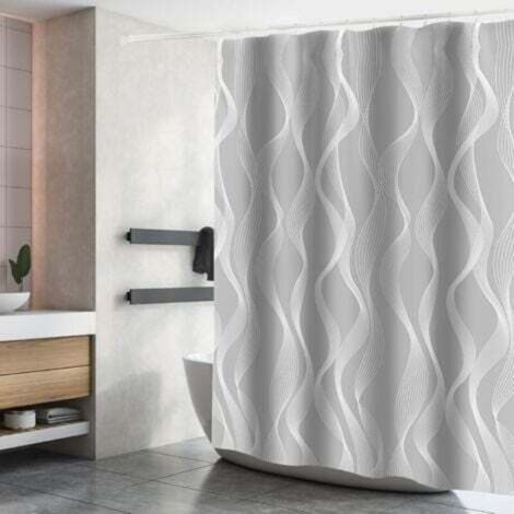 Rideau de Douche Polyester Imperméable Tissu Lavable en Machine Rideau Salle de Bain avec 12 Crochets 180x200CM Gris