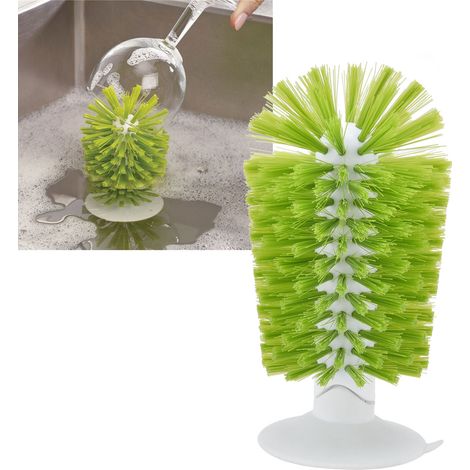 Brosse à verre en nylon ABS, design vertical, non toxique, avec ventouse, pour verres, gobelets et bouteilles d'eau (verte) (1/5)
