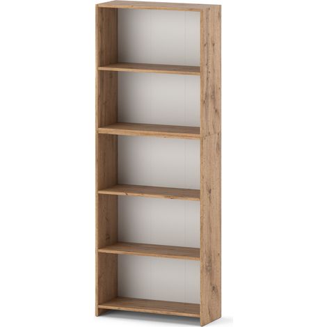 Bibliothèque chêne Wotan 70 cm – 5 étagères spacieuses – Construction solide – Design moderne pour livres et jouets