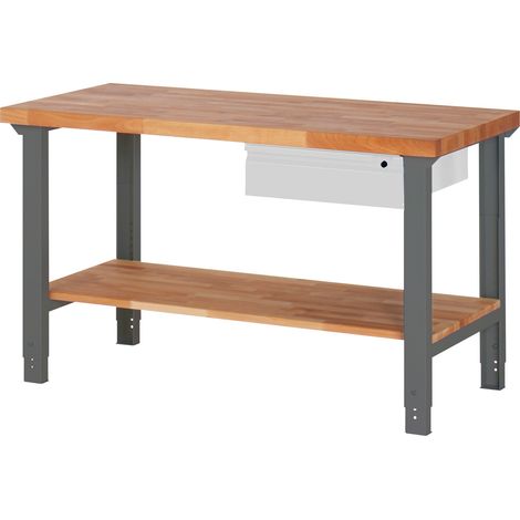 STIER Höhenverstellbare Werkbank Premium mit 1 Schublade und Ablageboden BxTxH 1500x700x790-1140mm