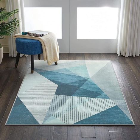 Tapis à Motif Géométrique Salon Bleu Gris Moderne Abstrait Antidérapant à Poils Courts Doux Chambre Poil Ras (Bleu Gris, 80 x 120 cm) (1/5)