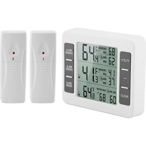 Kabelloses digitales Kühlschrankthermometer mit akustischem Alarm und 2-teiligem Sensor mit Min/Max-Anzeige (1/4)