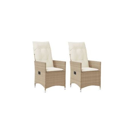 Chaises inclinables de jardin lot de 2 et coussins beige rotin (1/5)