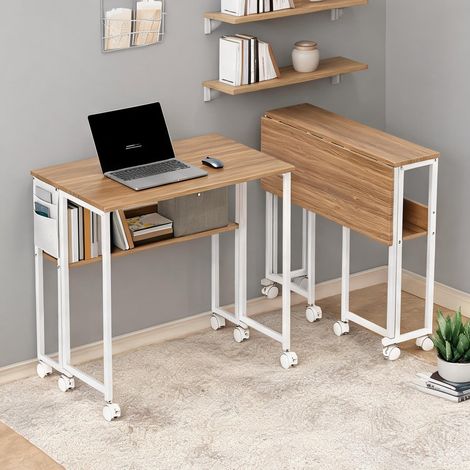 Bureau pliable bois clair mobile en mDF acier 80 x 50 x 75 cm (1/5)