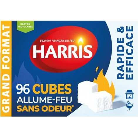 Cubes allume feu - Sans odeur - Barbecue - Cheminées - 96 cubes - Harris
