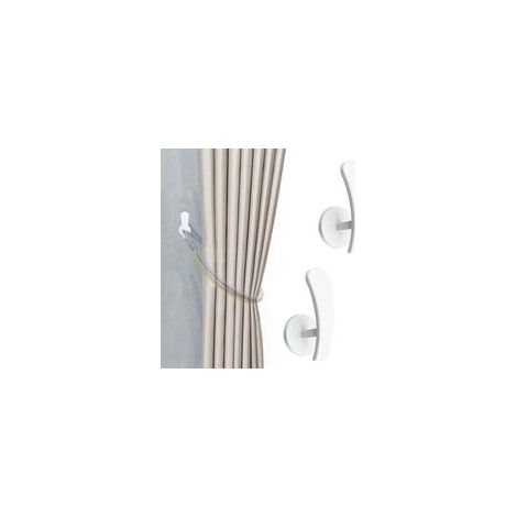 Lot de 2 blanc embrasses de rideau, crochets autoadhésifs à fixer au mur pour rideaux, supports de rangement en métal sans trace, crochets (1/5)