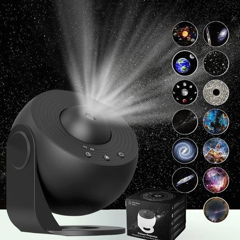 Veilleuse projecteur galaxie avec nébuleuse et lune pour la décoration de chambre d'enfants et d'adultes (noir) (1/5)