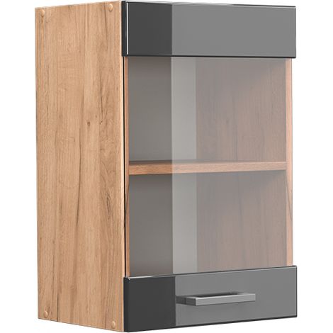 Armario de cocina con vidrio R-Line, Antracita alto brillo, 40 cm, Vicco