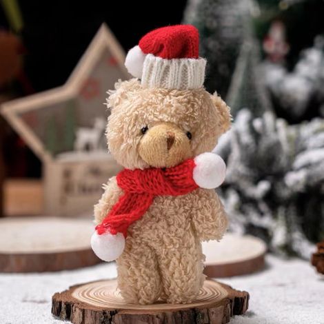 Peluche Noel - Ours En Peluche Marron Velouté Avec Écharpe Rouge - Jouet En Polyester - Décoration Festive Et Cadeau Fait Main (1/5)