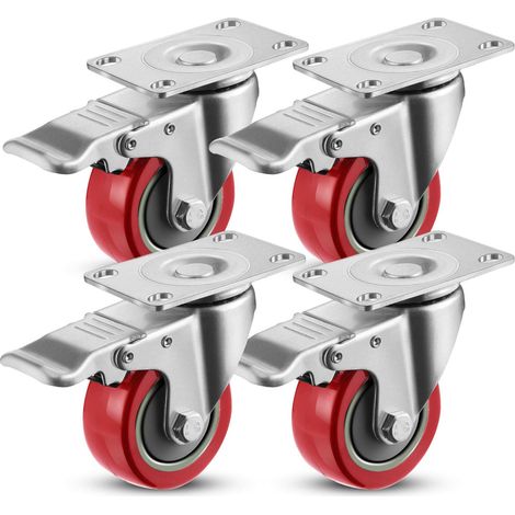 Meditool 4pcs 75mm ruote girevoli,Ruote per mobili,Rosso (1/4)