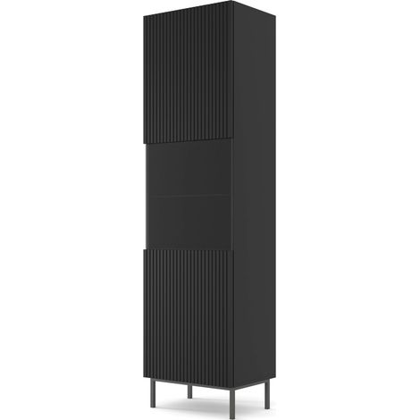 MOBILE RAVENNA B VETRINA IN MDF RIVESTITO IN FOGLIO 1DS 60x217 NERO OPACO CORNICE NERA