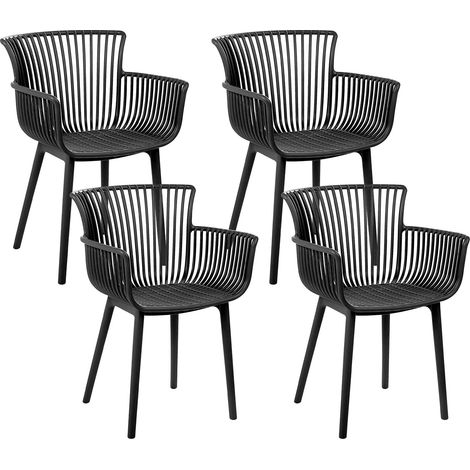 Set di 4 sedie di plastica con braccioli nero interno esterno Pesaro (1/5)