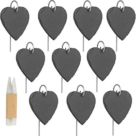 10 Pcs Étiquettes Plantes en Ardoise pour Plantes, Marqueurs de Plantes de Jardin,Étiquettes Naturelles avec Piquets en Métal et Des Stylos à Craie pour Cour, L'extérieur &Serre