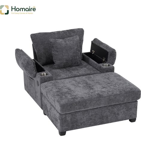 Fauteuil chaise longue en chenille beige, dimensions 72x37x52 cm, HOMAIRE (1/5)