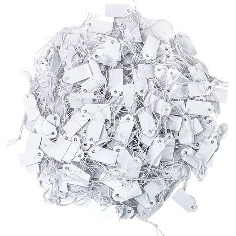 200 etichette prezzo con elastico, 1,2 x 2,6 cm, etichette prezzo decorative, etichette da appendere, carta kraft bianca scrivibile per S (1/5)