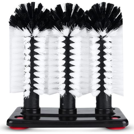 Brosse à Verre,Brosse Lave-Verre,Lave Verre à 3 Têtes avec Base à Ventouse,Brosse Nettoyage Bouteille en Verre,Brosse de Nettoyage de Verre Brosse Bouteille avec Ventouse,goupillon biberon,18.5x9.5x19 (1/5)