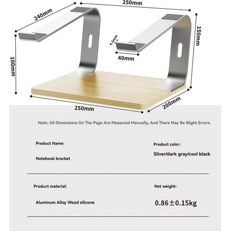 Ergonomischer Laptopständer aus Aluminium mit Holzfuß – Laptopzubehör (silber) (1/5)