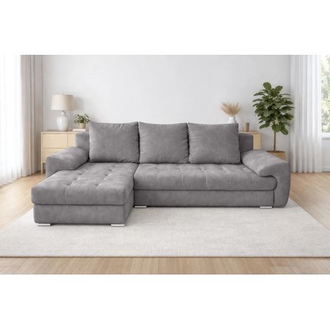 AX LIVING Manisa Wohnzimmer Couch L Form Schlafsofa Grau L