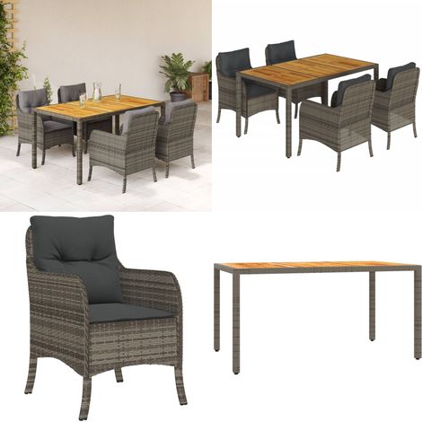 5-tlg. Garten-Essgruppe mit Kissen Grau Poly Rattan - Gartentisch - Gartenmöbel Set - Outdoor Möbel - Esstisch - Gartenstühle - Home & Living (1/5)