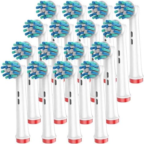 Lot de 16 têtes de brosse à dents de rechange pour Oral B, poils coudés pour enlever la plaque dentaire en profondeur, blanc (1/5)