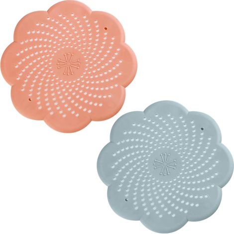 Set mit 2 Silikon-Spülbeckensieben für Dusche, Badewanne, Badezimmer und Küche, blau und rosa. (1/5)