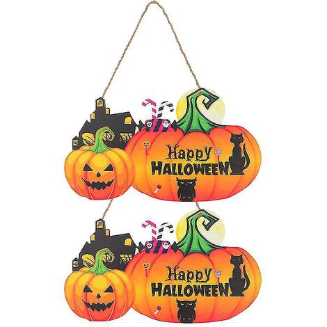 2 Stück Halloween-Holzornamente für Halloween-Dekorationen (1/3)