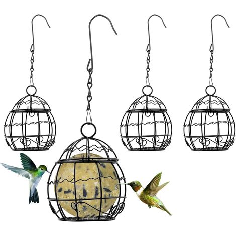 JSSEVN-Lot de 4 supports de boules de graisse pour oiseaux, à suspendre, distributeur de nourriture pour boules de graisse, en métal (1/5)