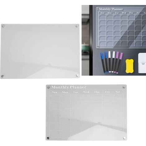 Agenda 2 pièces / agenda mensuel + tableau blanc en acrylique pour réfrigérateur, tableau mémo vierge, tableau blanc effaçable à sec transparent pour la cuisine, organisation des tâches familiales, me (1/5)