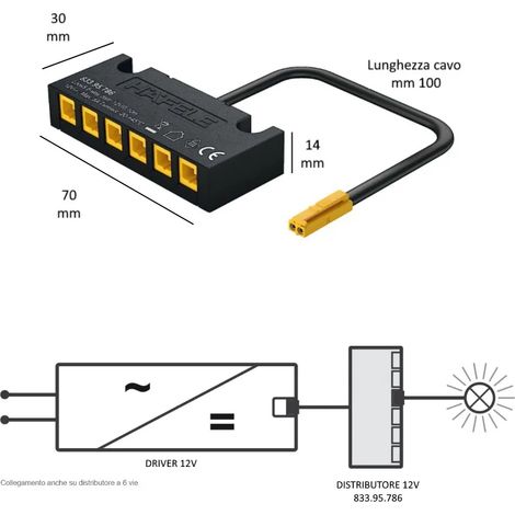 DISTRIBUTORE 6 VIE CON CAVO HAFELE LOOX5 12V "SENZA" INGRESSO PER SENSORI/INTERRUTTORI 833.95.786